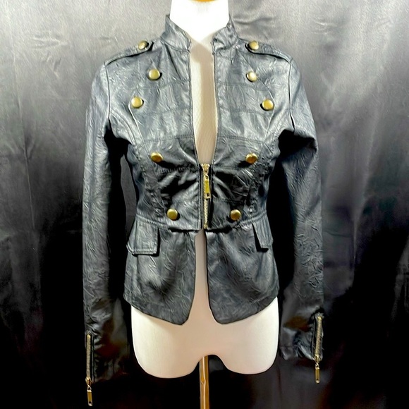 Ashly textured vegan leather Military Jacket - Picture 4 of 13